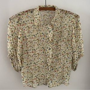 Doen Silk Sheer Floral Blouse Small S